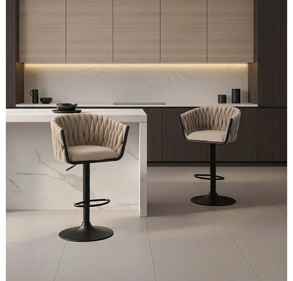 HOME DELUXE Barhocker SAMIR - Höhenverstellbar, Polyester-Samt, Schwarz
