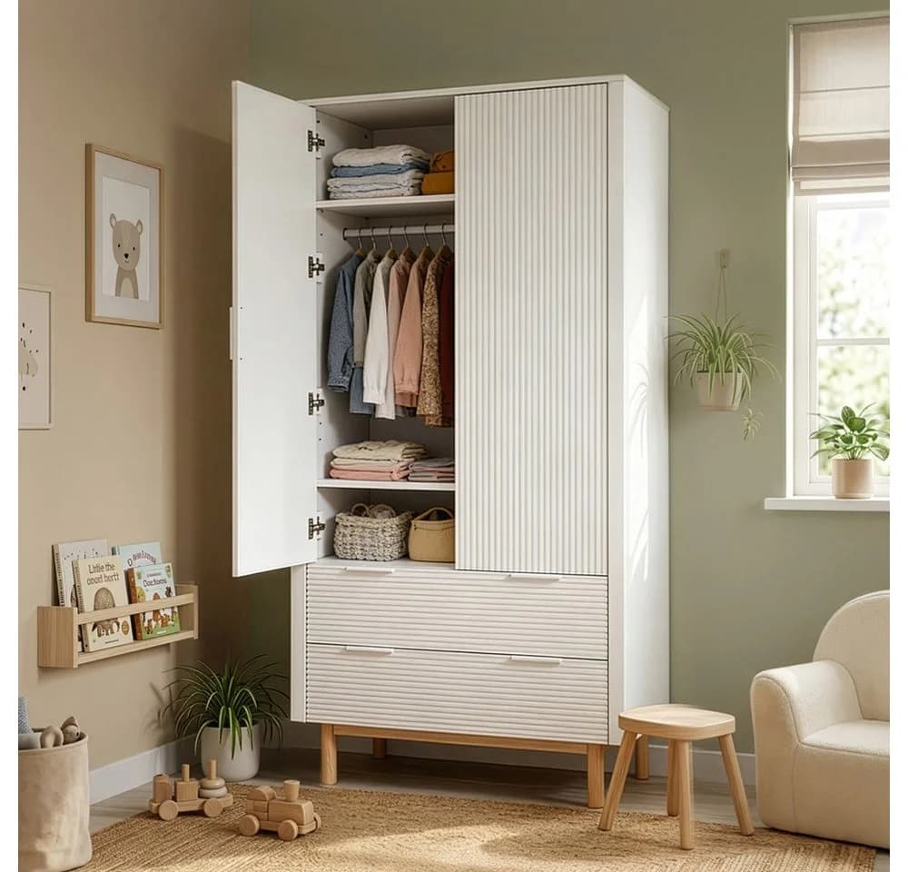 HOME DELUXE Kleiderschrank COCO Weiß mit Schubladen & Kleiderstangen
