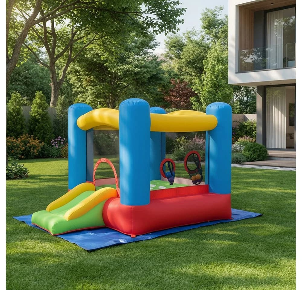 HOME DELUXE Hüpfburg FABI mit Gebläse & Basketballkörben
