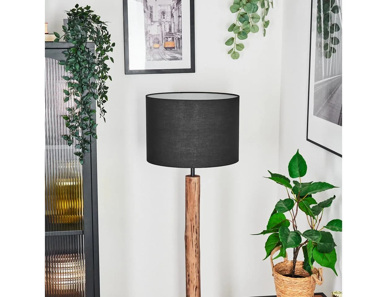 hofstein Stehlampe Skandinavisch Holz/Metall Stoffschirm E27