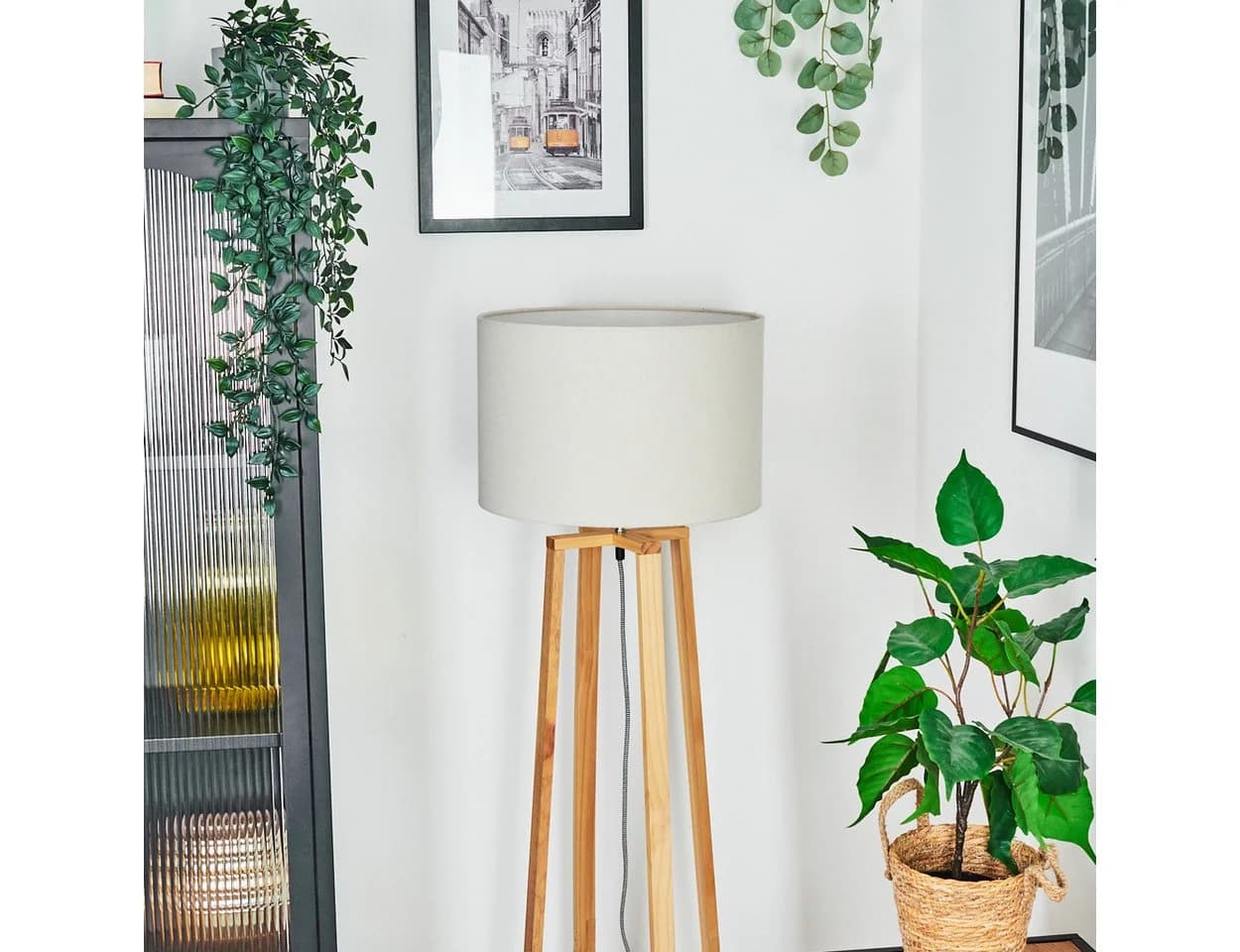 hofstein Stehlampe Skandinavisches Design Stoffschirm