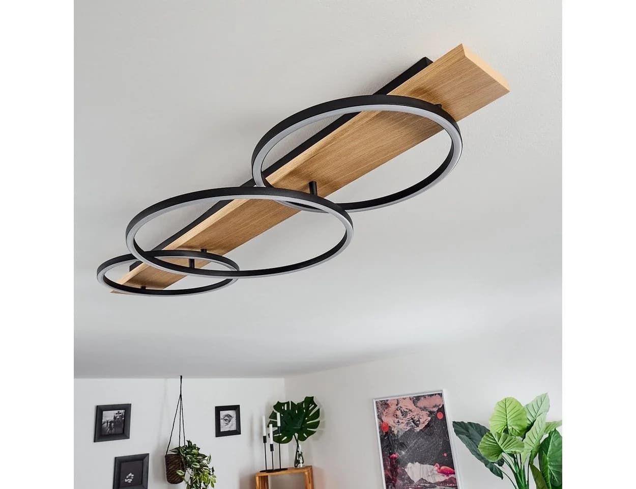 hofstein Deckenleuchte Holz LED Modern Braun/Schwarz/Weiß