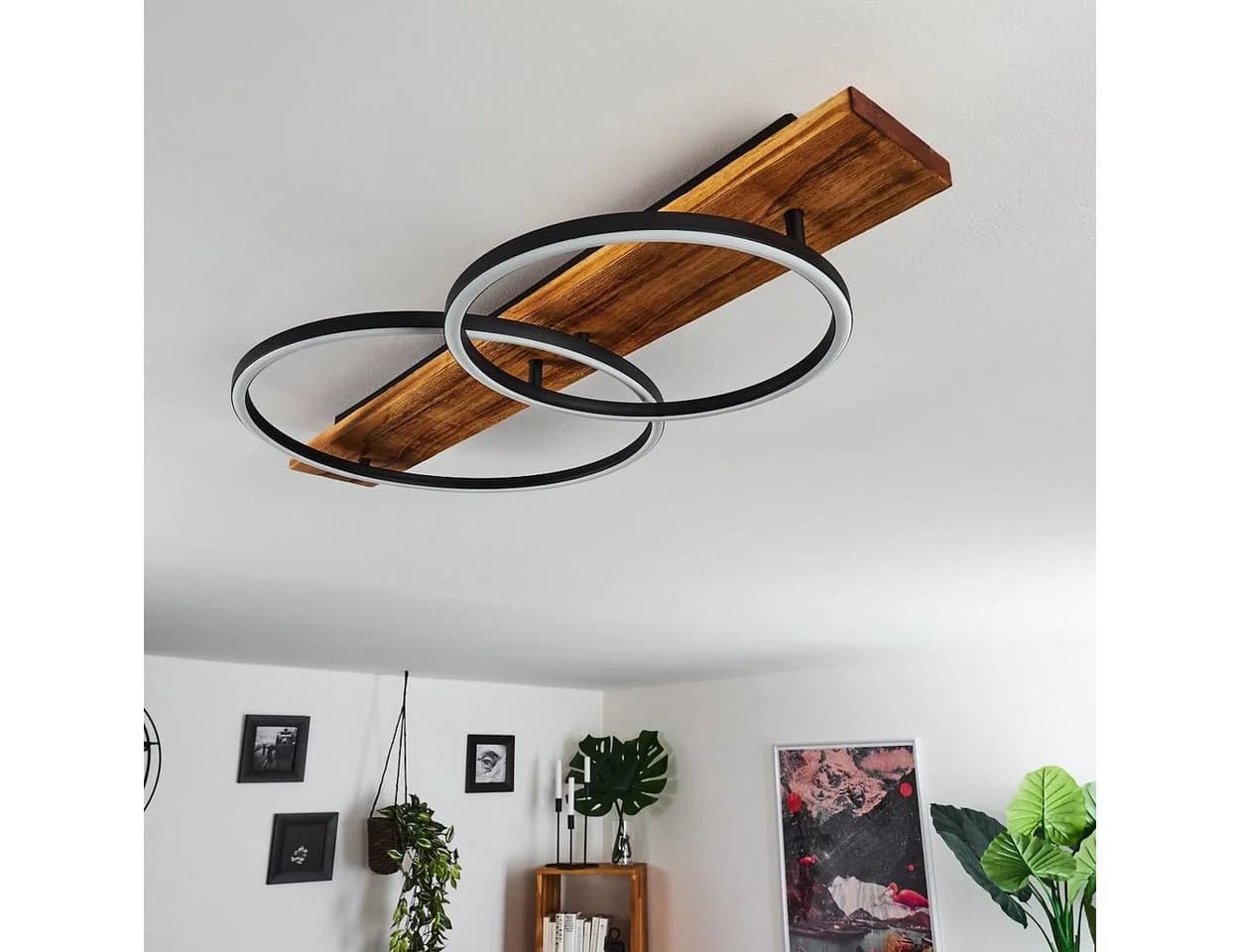 hofstein Deckenleuchte Modern LED Holz Braun/Schwarz/Weiß