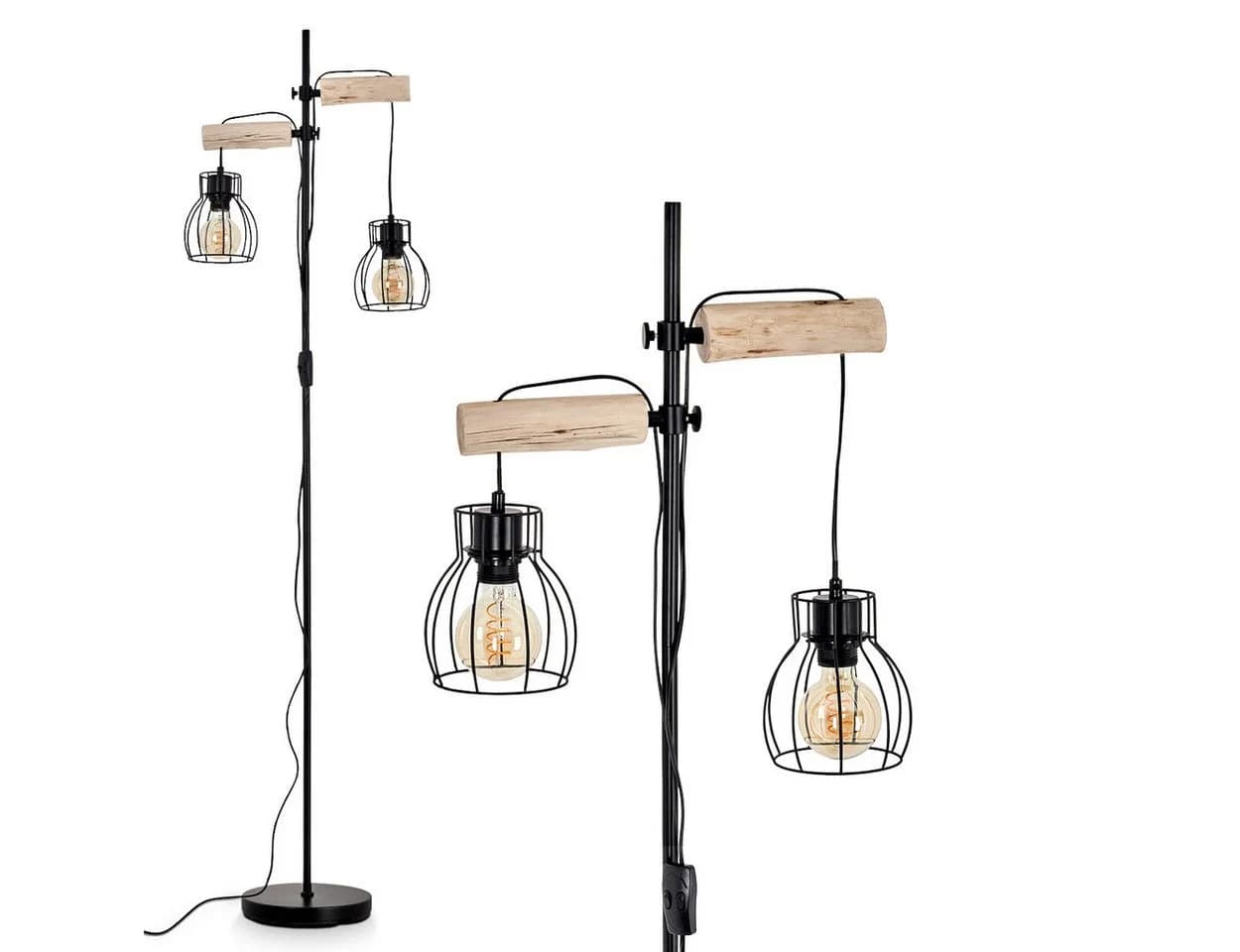 hofstein Stehlampe »Aprica« Vintage Stehleuchte Metall/Holz Schwarz/Natur E27