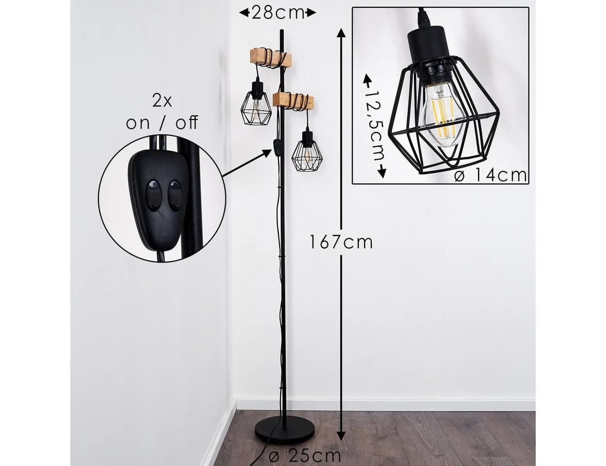 hofstein Stehlampe Vintage Holz Stahl Braun Schwarz