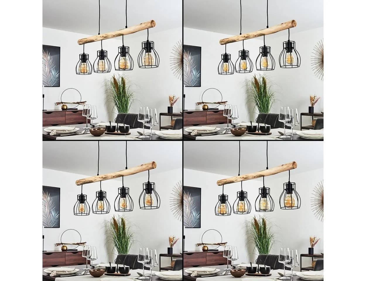 hofstein Hängeleuchte Aprica Metall/Holz Schwarz/Braun 4xE27
