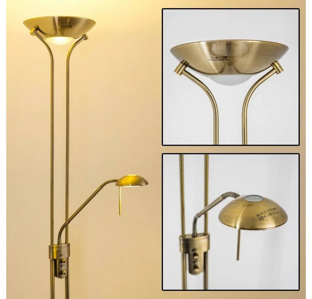 hofstein Stehleuchte Roppa Altmessing Dimmbar LED
