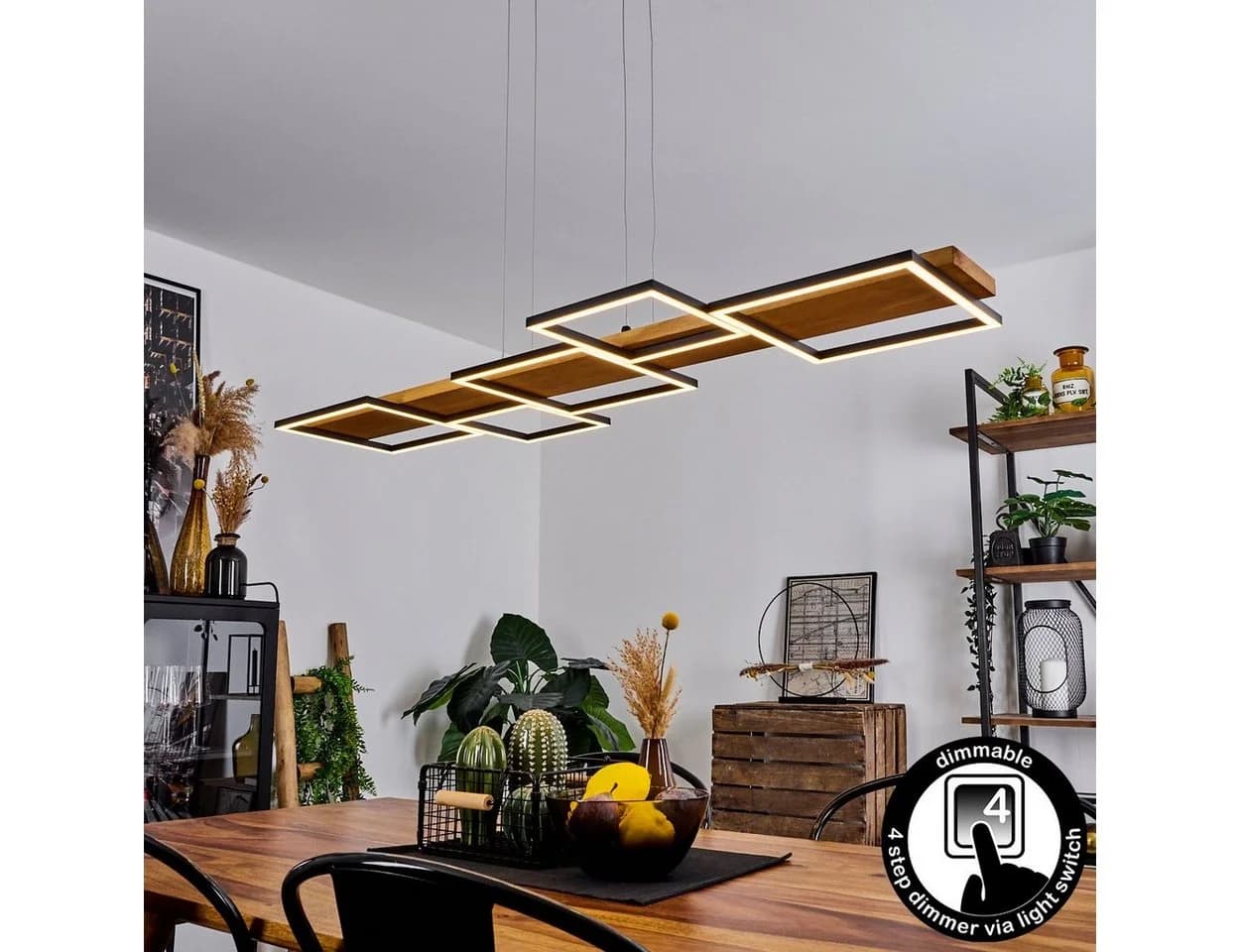 hofstein Pendelleuchte Palermo Dimmbar Holz Metall Schwarz LED
