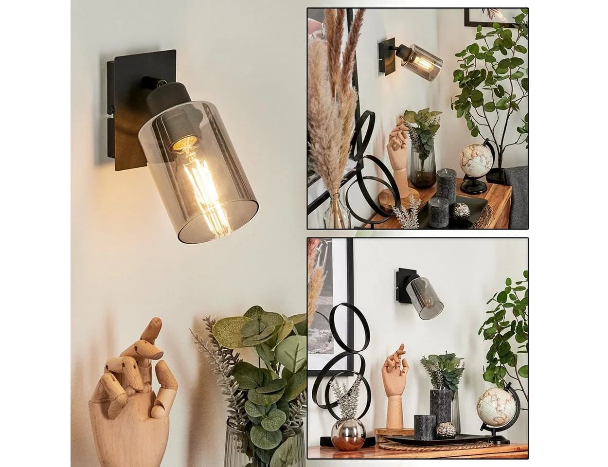 hofstein Wandleuchte »Bovo« Moderne Wandlampe Metall/Rauchglas Schwarz