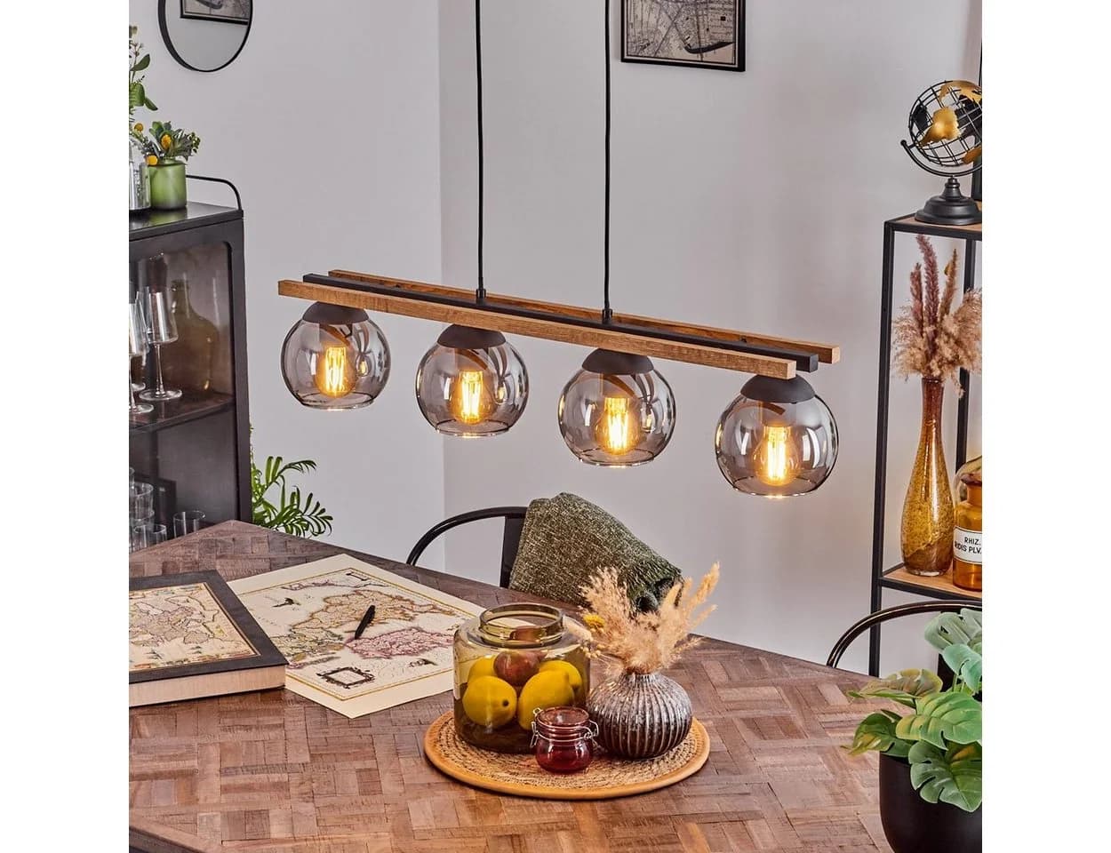 hofstein Pendelleuchte Modern Holz Metall Glas Schwarz