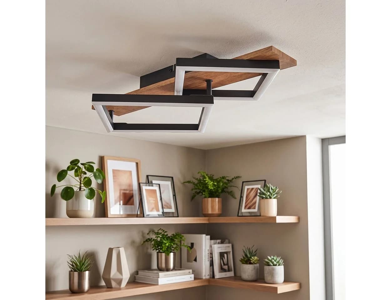 hofstein Deckenleuchte Schwarz/Holzoptik LED Modern