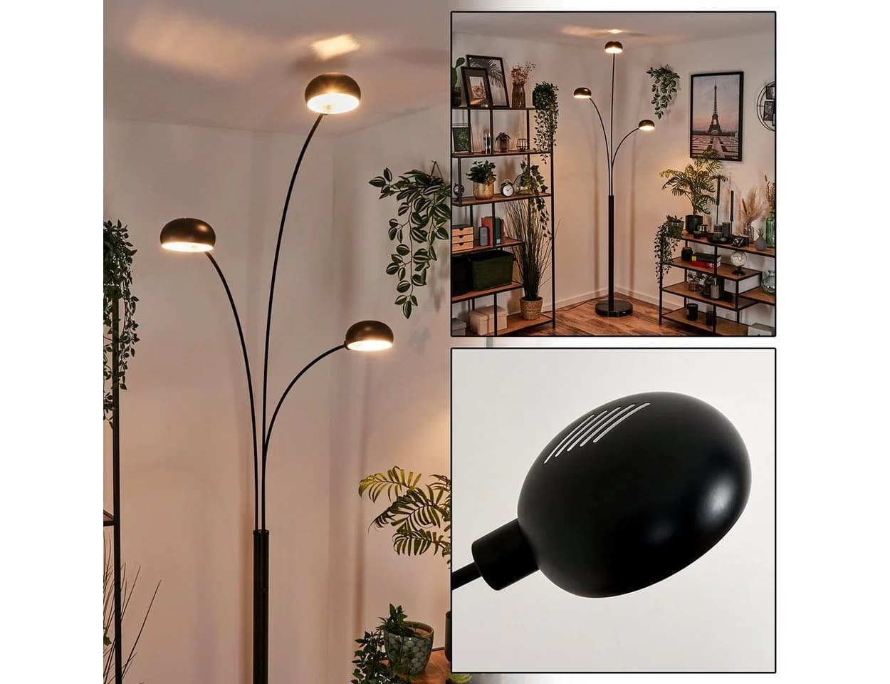 hofstein Stehlampe Metall/Glas Schwarz/Weiß verstellbar