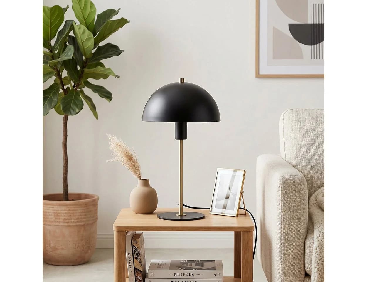hofstein Tischleuchte Moderne Nachttischlampe Metall Schwarz/Gold