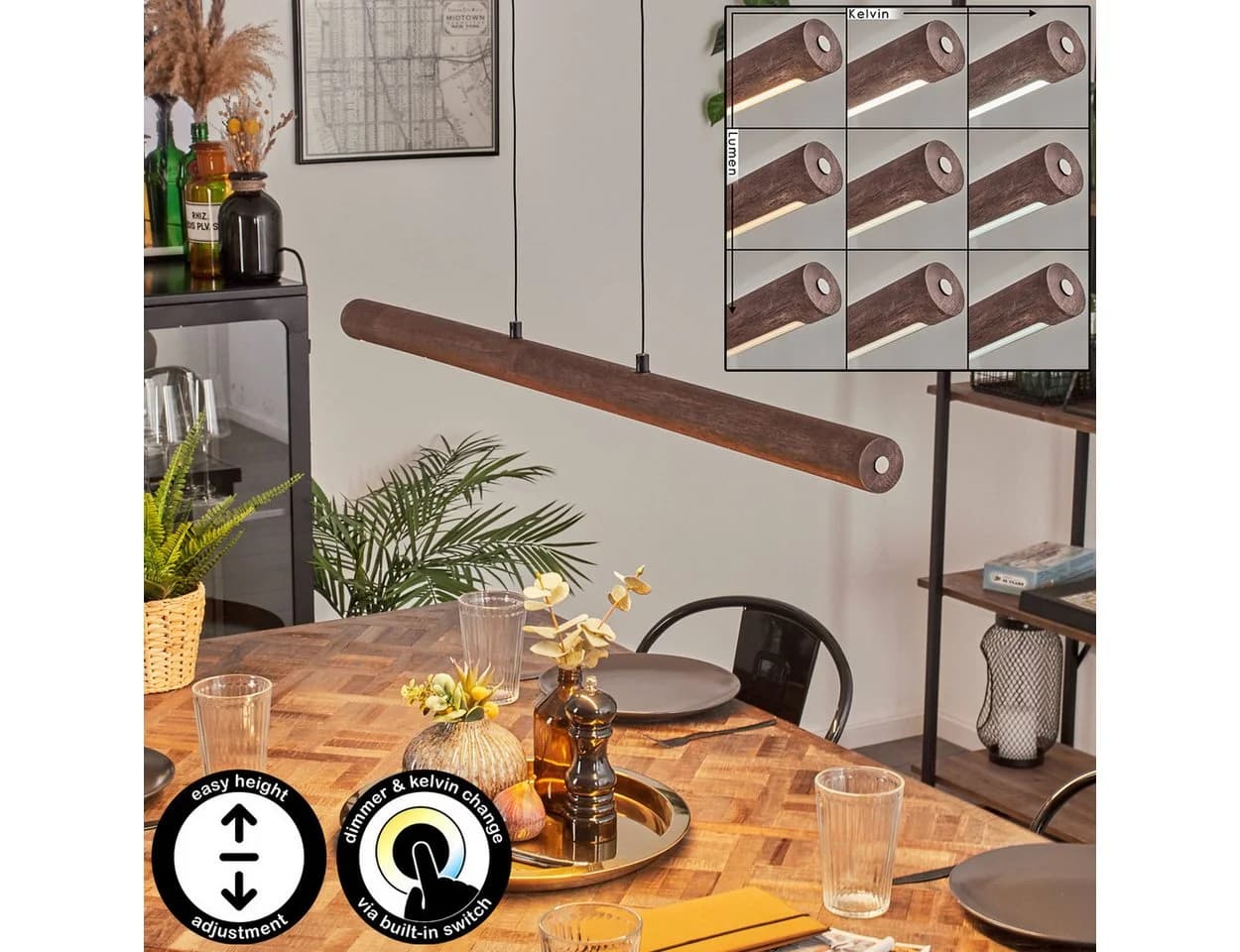 hofstein Pendelleuchte LED dimmbar Schwarz/Braun Weiß Skandinavisch