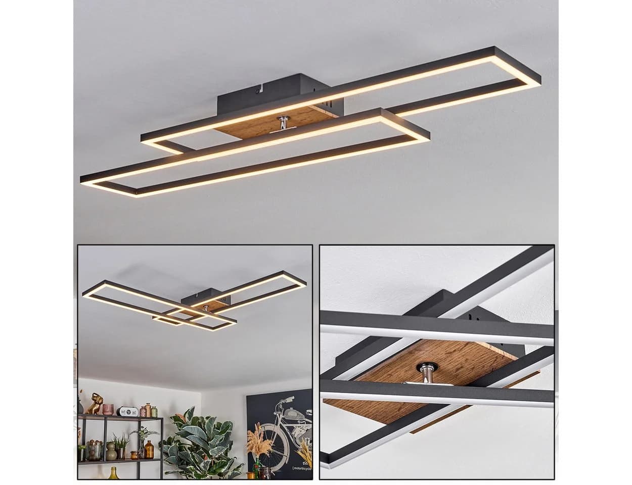 hofstein Deckenleuchte Modern Schwarz/Holzoptik/Weiß LED 30W Verstellbar