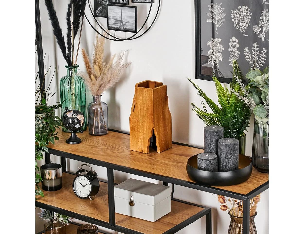 hofstein Tischleuchte Metall/Holz Schwarz/Naturfarben E27