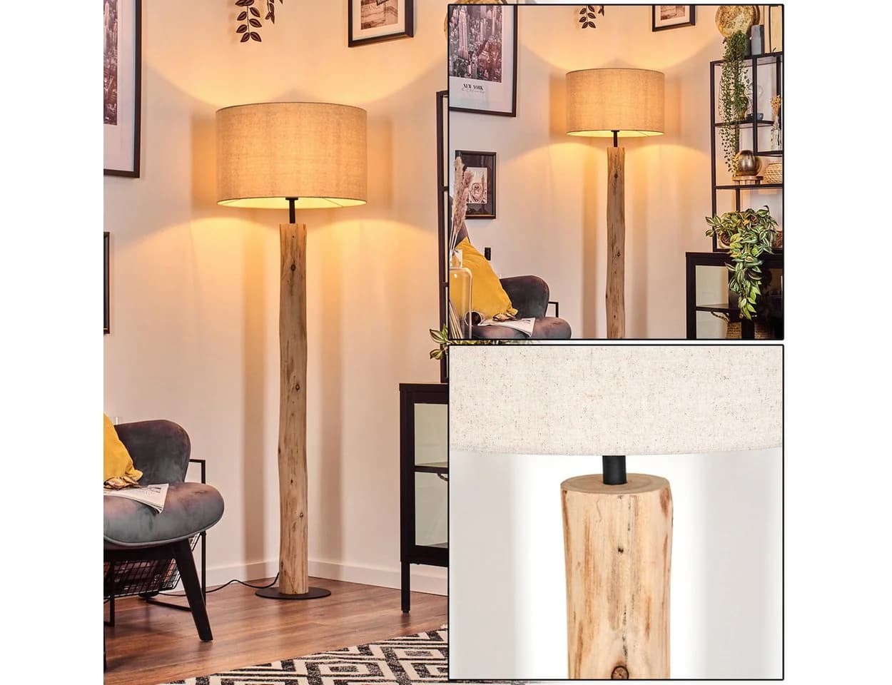 hofstein Stehlampe Skandinavisch Holz Metall Stoff Beige Schwarz