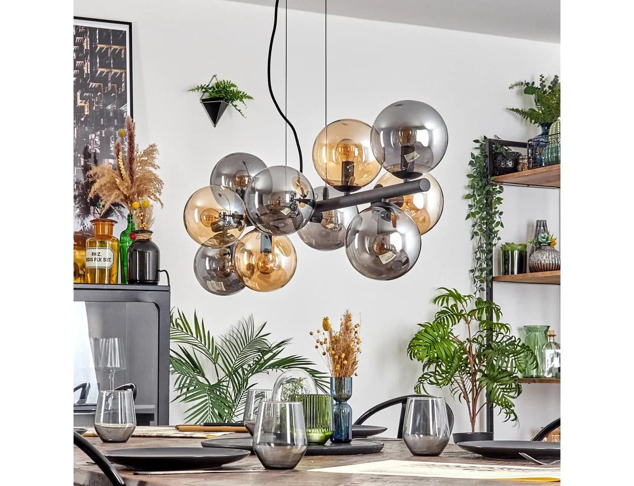 hofstein Pendelleuchte Hängeleuchte Retro-Vintage-Design mit Glas-Schirmen