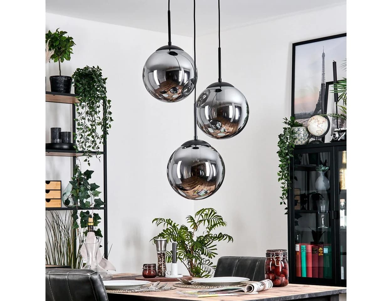hofstein Hängeleuchte Moderne Esszimmer Hängelampe Metall/Glas Schwarz/Rauchfarben