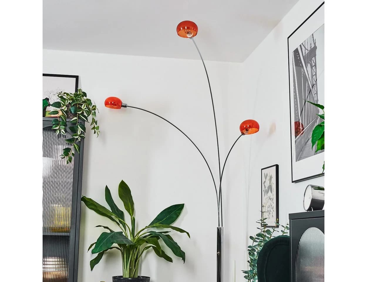 hofstein Stehlampe Weiß/Chrom/Orange Retro Vintage Design Verstellbar