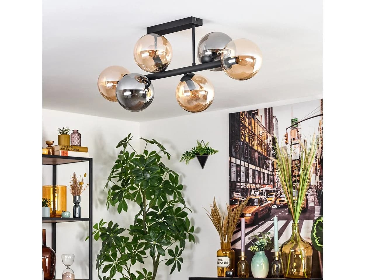 Retro Deckenleuchte aus Metall und Glas