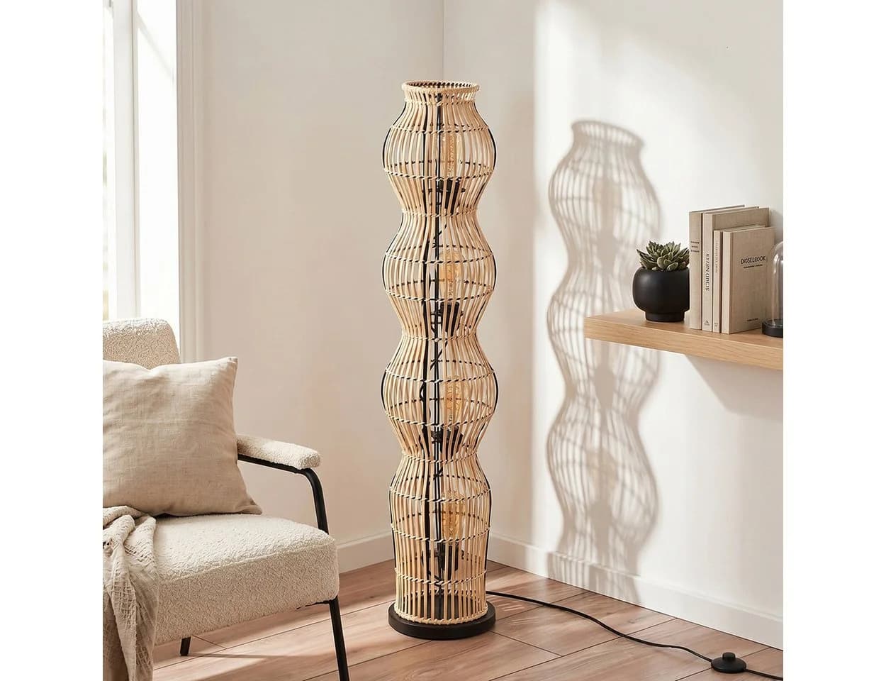 hofstein Stehlampe Bambus Boho-Style E27 Schwarz
