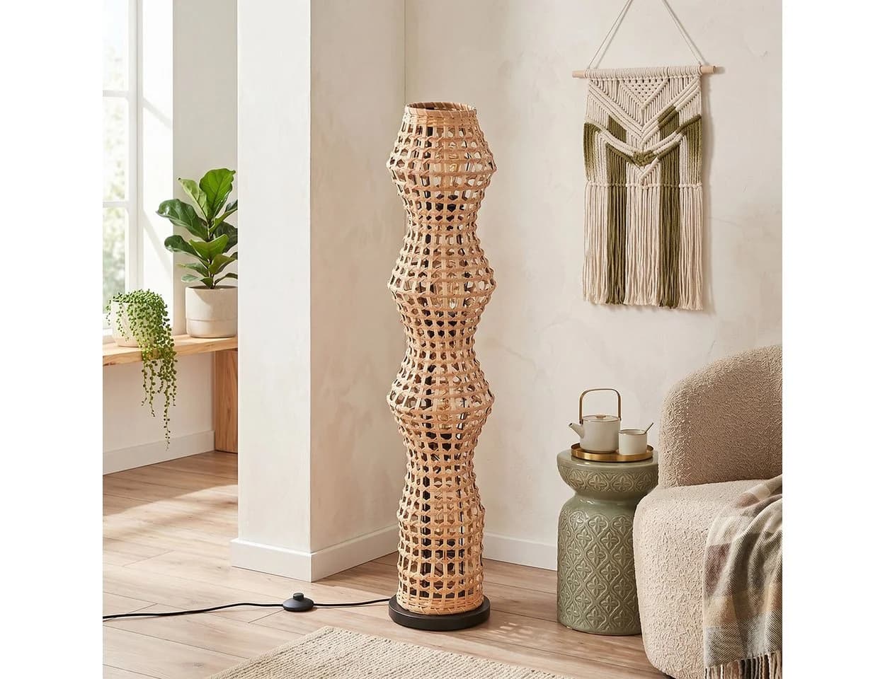 hofstein Stehlampe Skandinavisch Rattan Boho-Style
