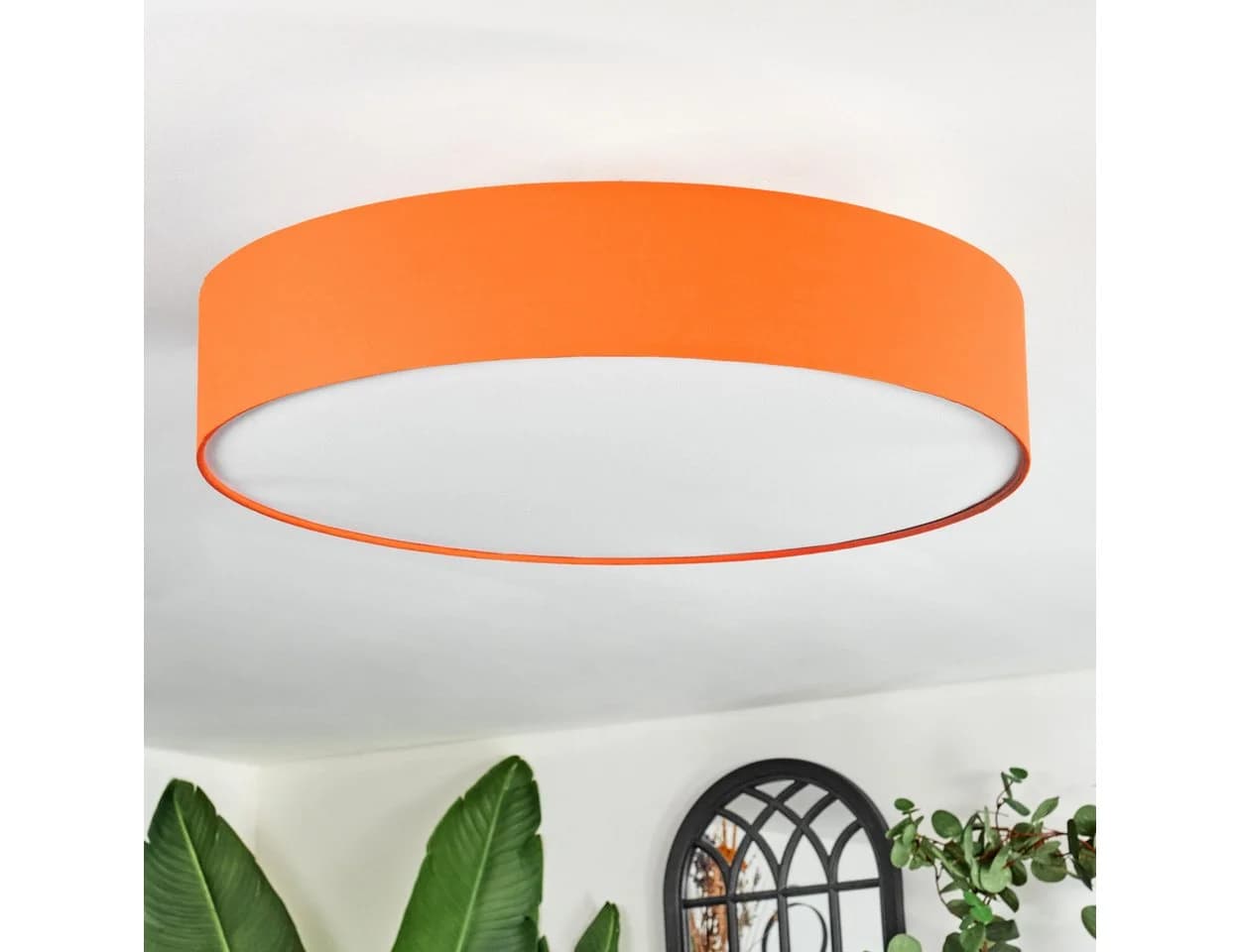 hofstein Deckenleuchte Modern Metall/Stoff Orange/Weiß E27