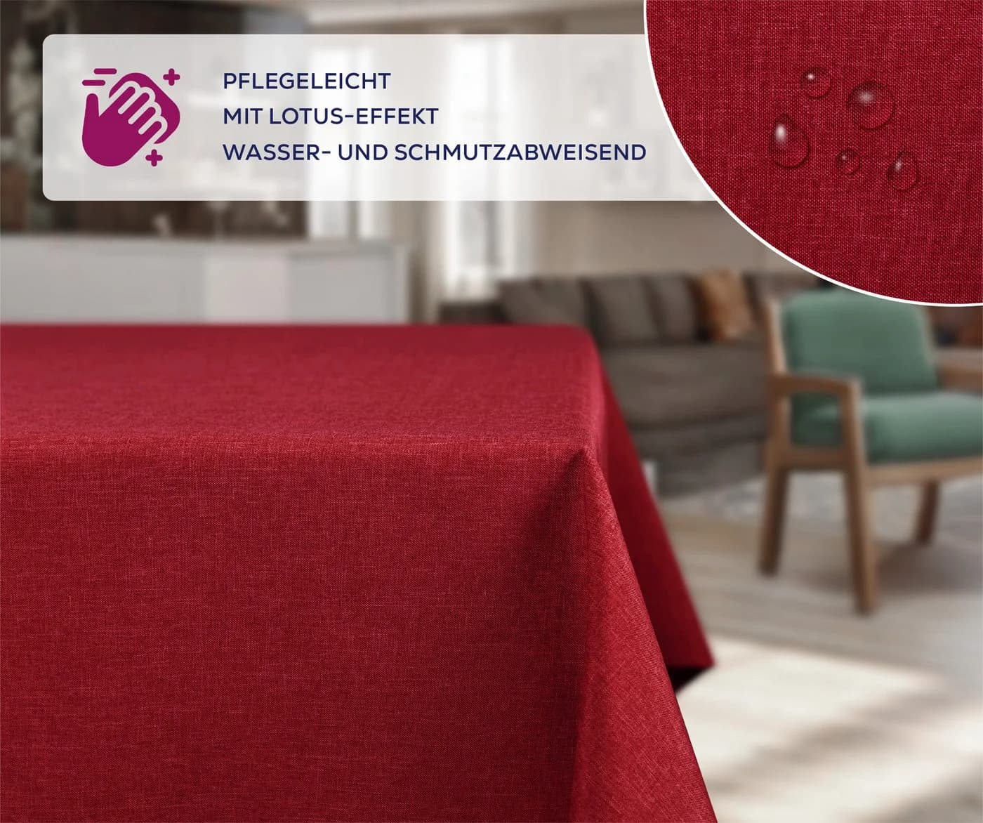 Beautex Tischdecke Bordeaux Fleckenabweisend Bügelfrei Lotuseffekt Leinenoptik