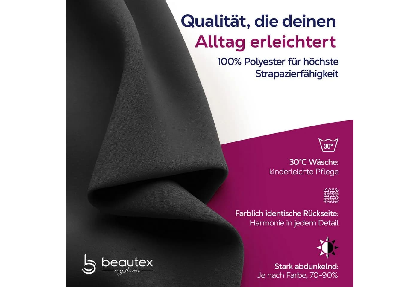 Beautex Verdunkelungsvorhang Kräuselband Verdunkelnd