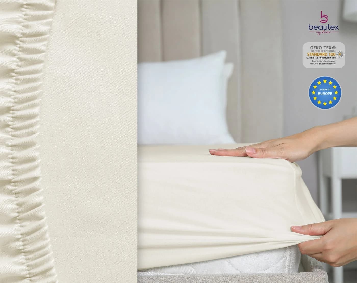 Beautex Spannbettlaken Jersey Baumwolle Premium Beige