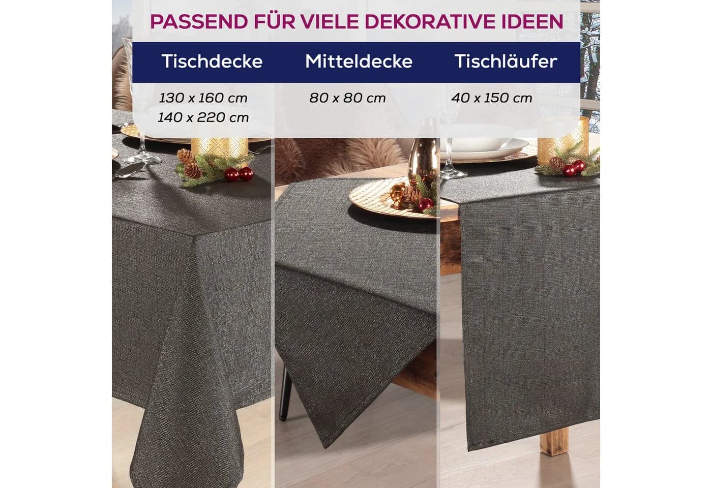 Beautex Tischdecke Lurex Weihnachten Silber Gold Glänzend Weihnachtstisch