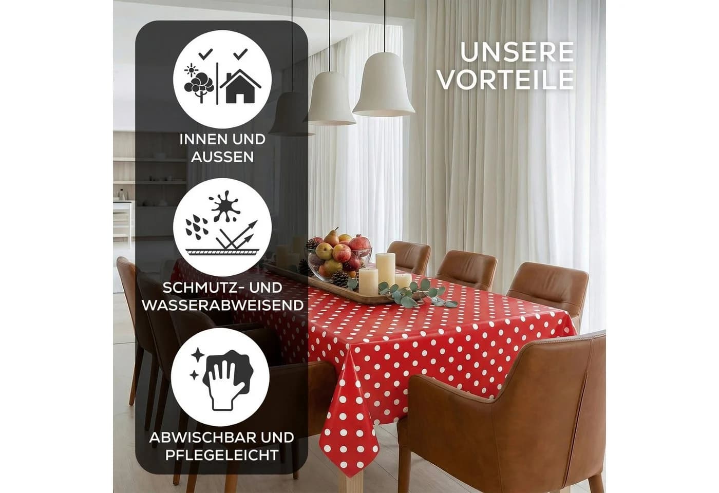 Beautex Tischdecke Punkte Wachstuchtischdecke OVAL RUND ECKIG, Wachstuch abwischbar