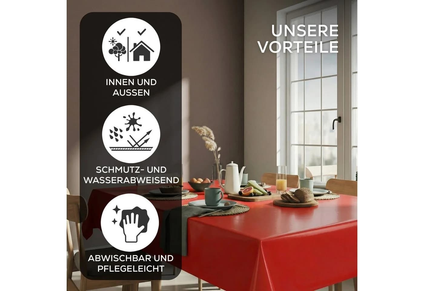 Beautex Tischdecke Uni Wachstuchtischdecke Oval Rund Eckig Rot