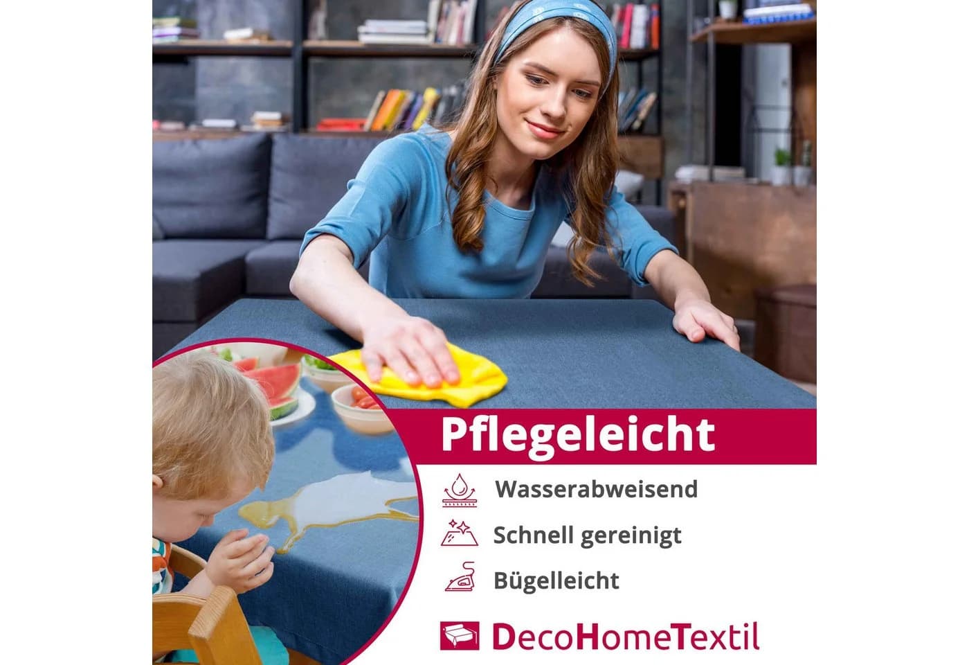 DecoHomeTextil Tischdecke Leinen Optik Dunkelblau Wasserabweisend