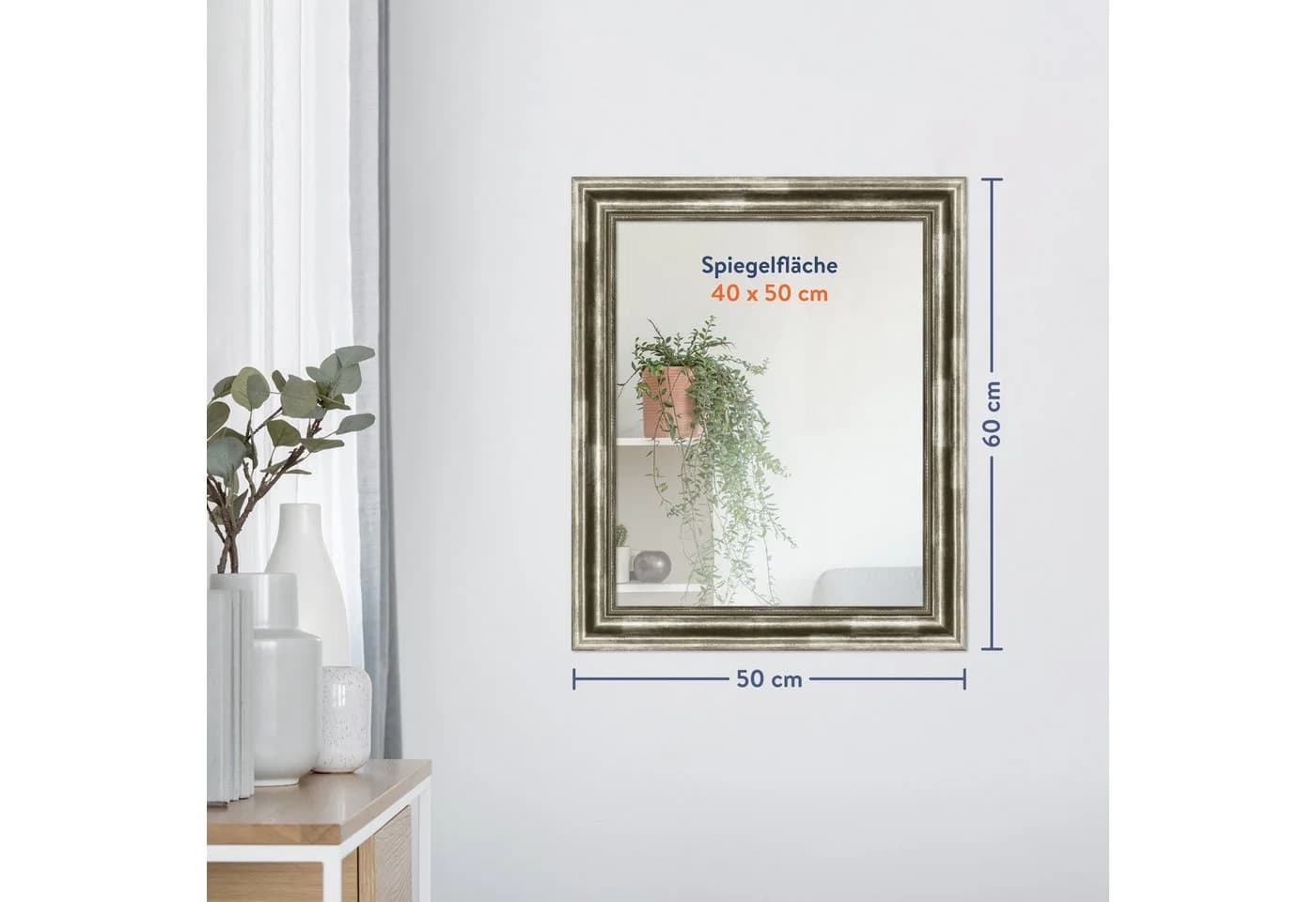 WANDStyle Wandspiegel H550 Silber Massivholz Antik Stil