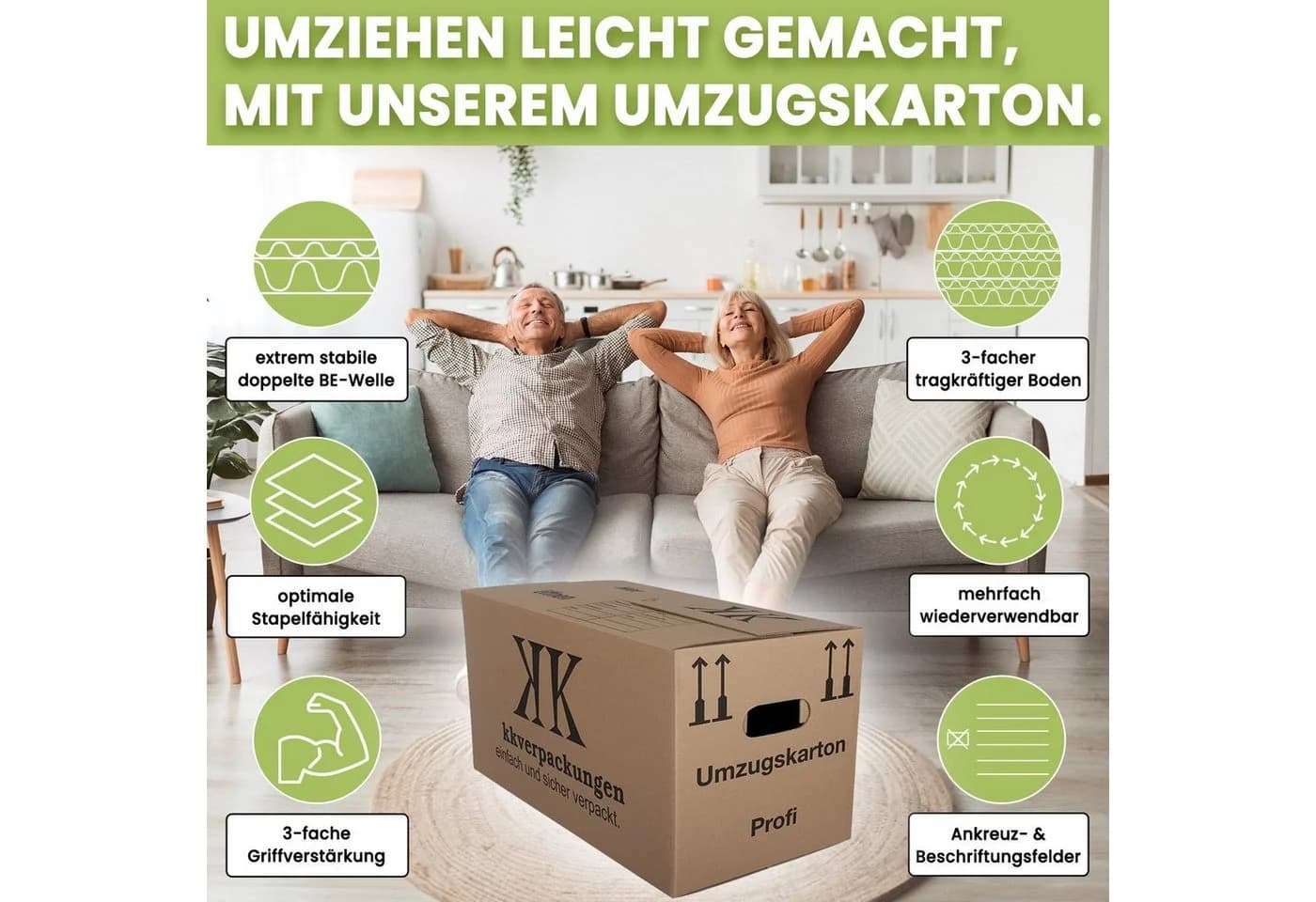 KK Verpackungen Umzugskarton 2-wellig Braun 63x29x32 cm 50er Set