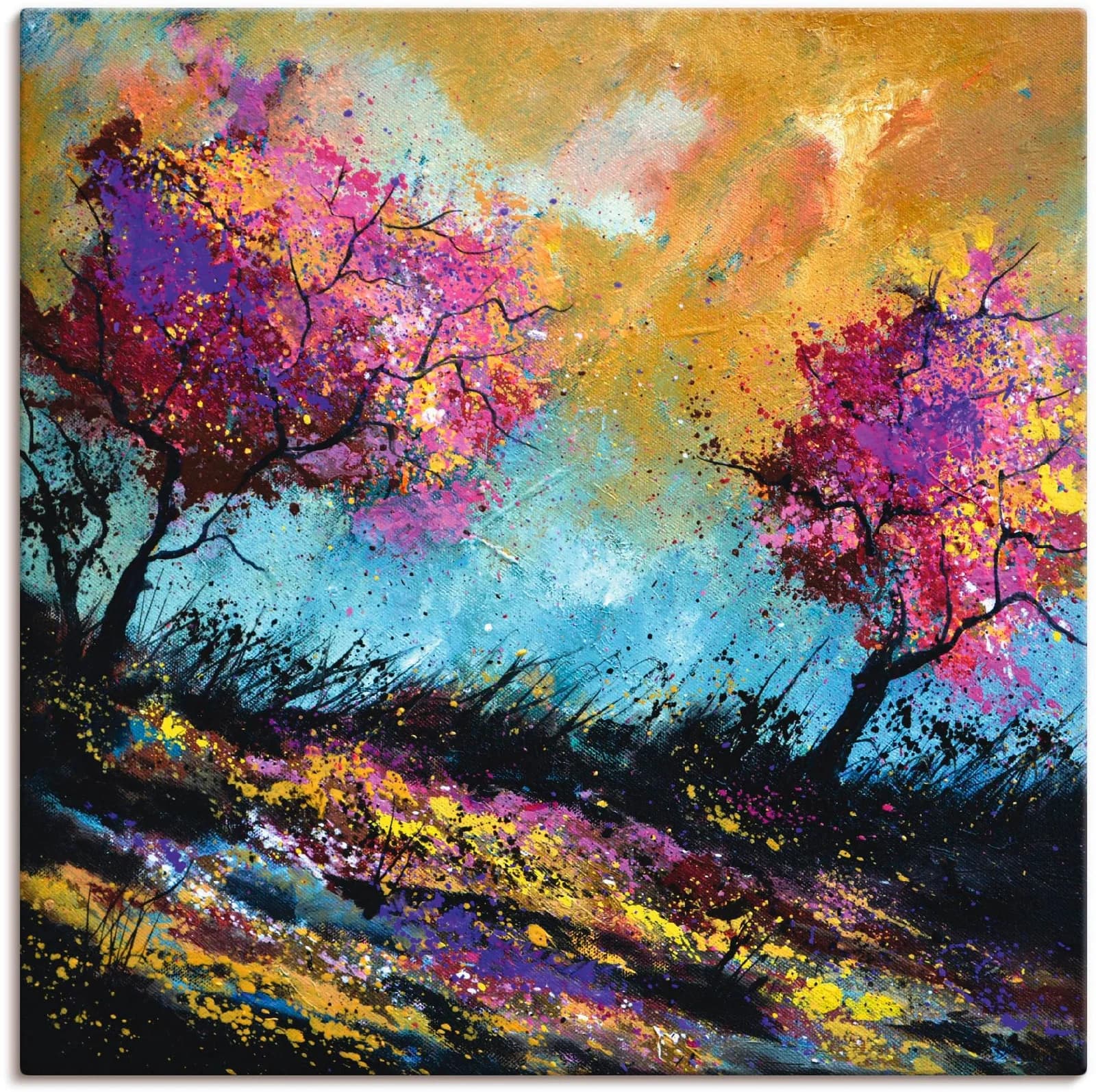 ARTLAND Leinwandbild Herbst-Eichen Lila 70x70 cm