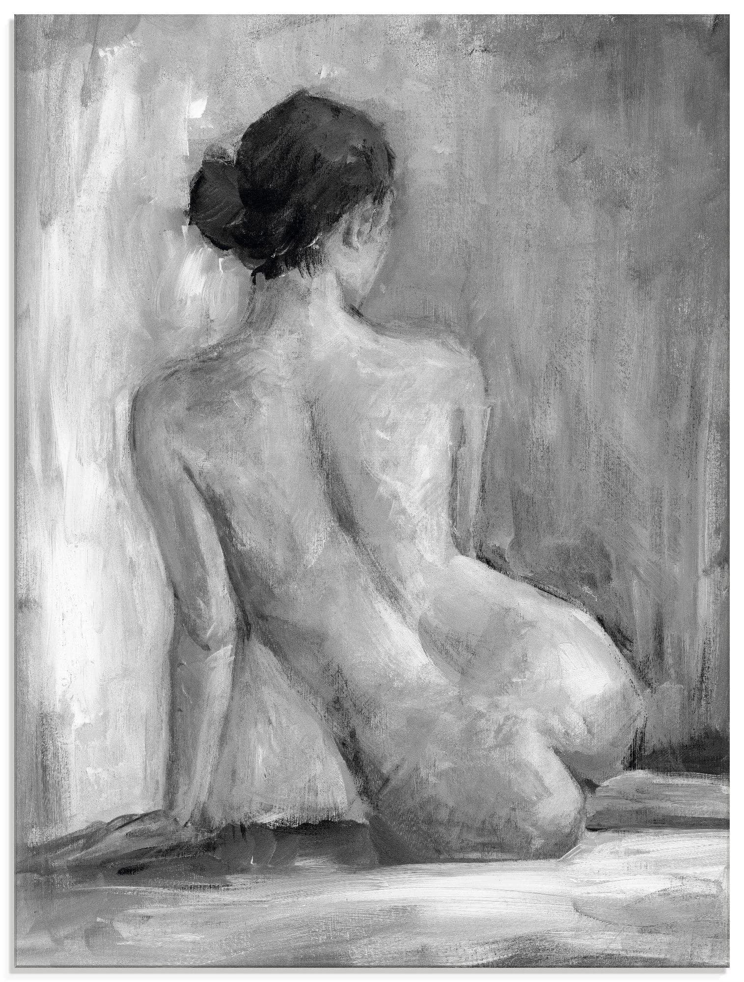 ARTLAND Glasbild Figur in schwarz & weiß I grau 60x80 cm
