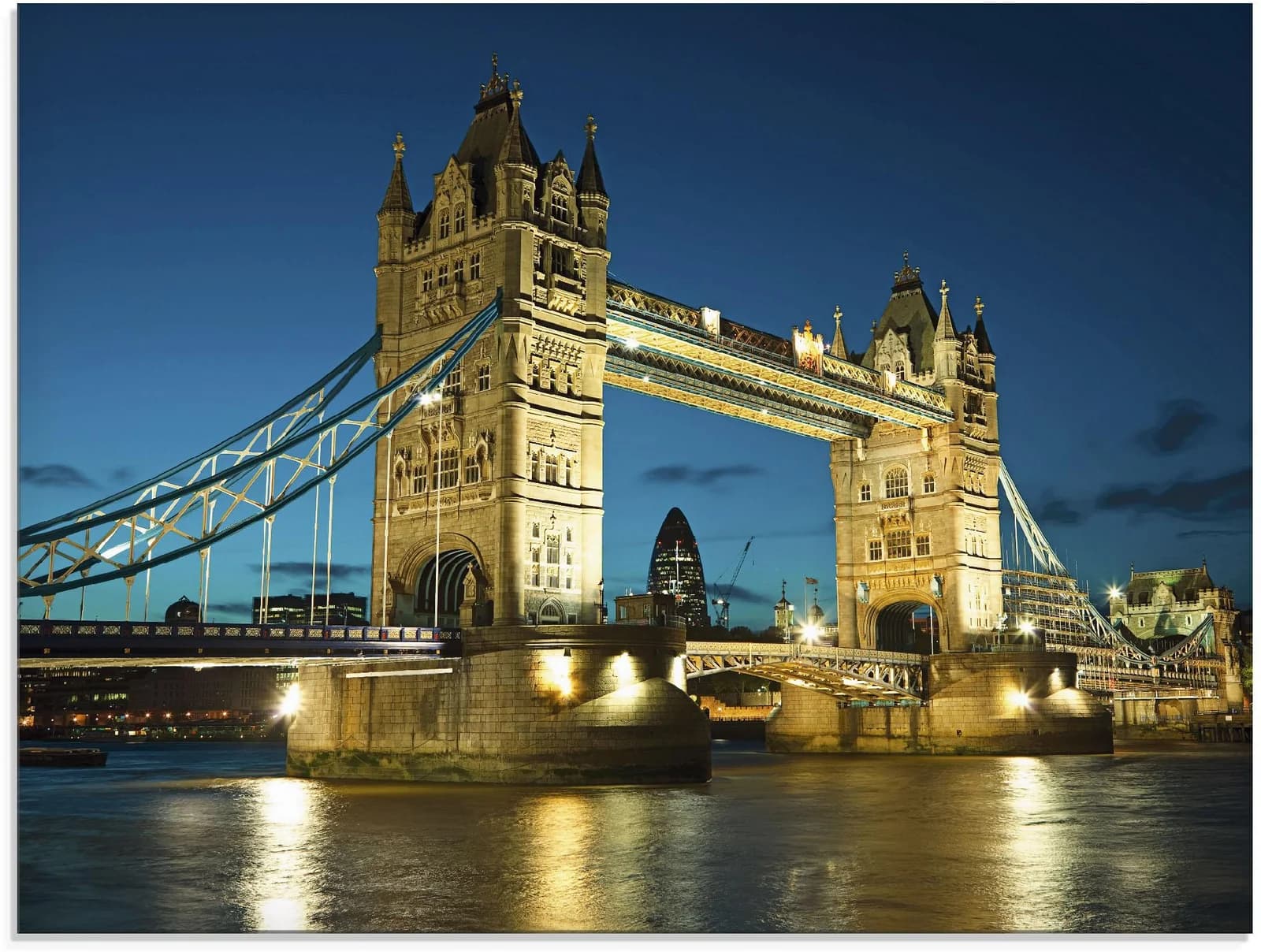 ARTLAND Glasbild Tower Bridge Abenddämmerung Blau