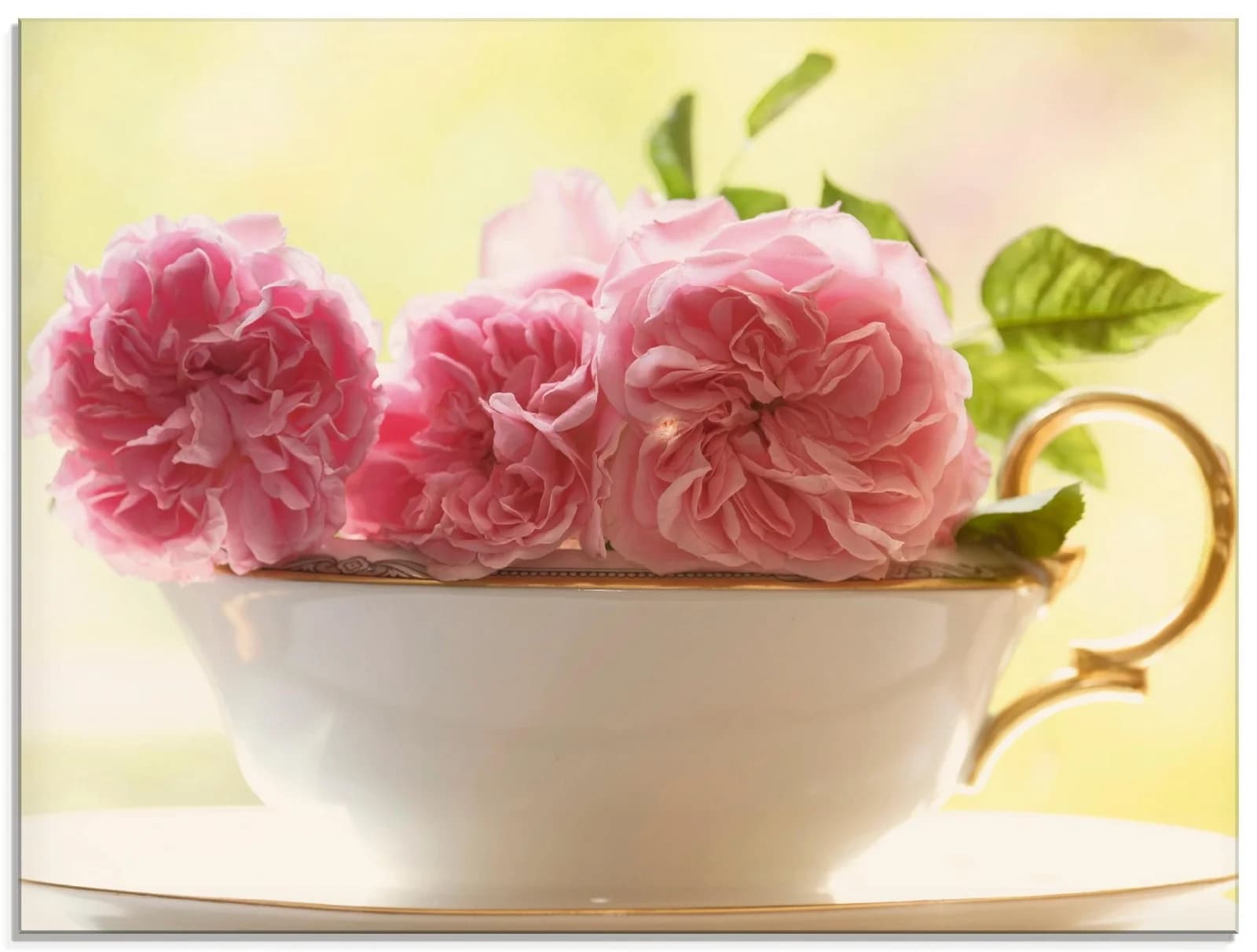 ARTLAND Glasbild Vintage Rosen Pink 60x45 cm