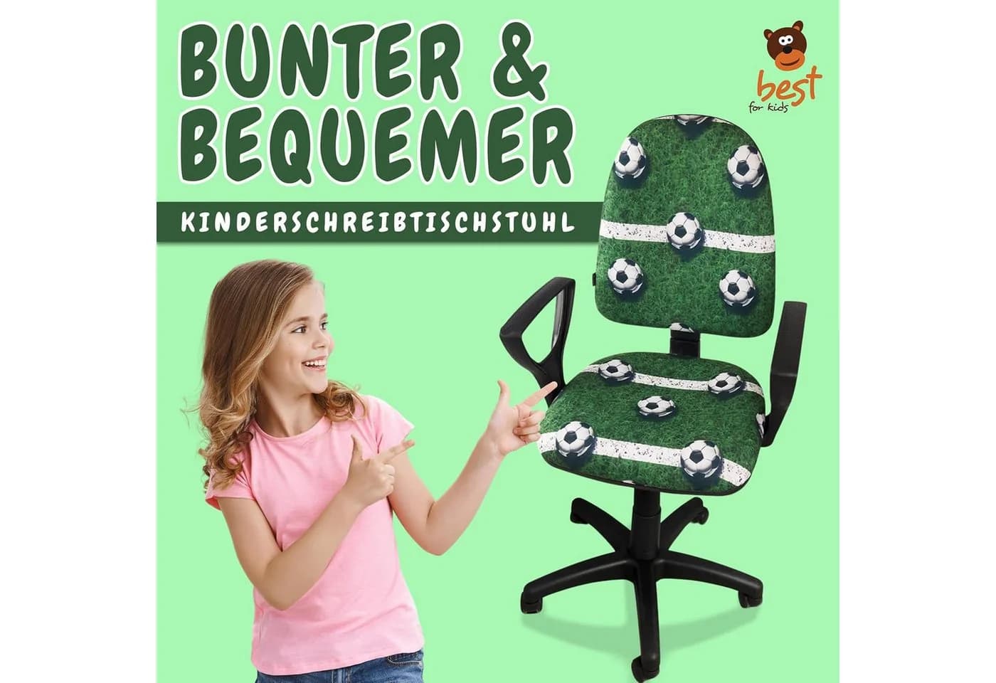 Best for Kids Kinderschreibtischstuhl Grün Ergonomisch Verstellbar