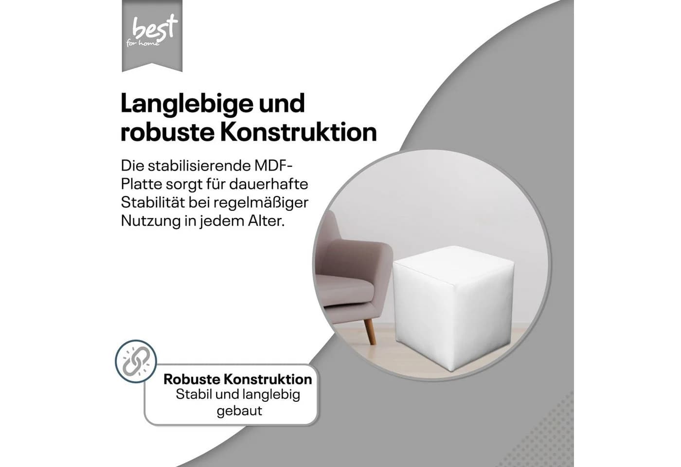 Best for Home Sitzwürfel Weiß Kunstleder Modern