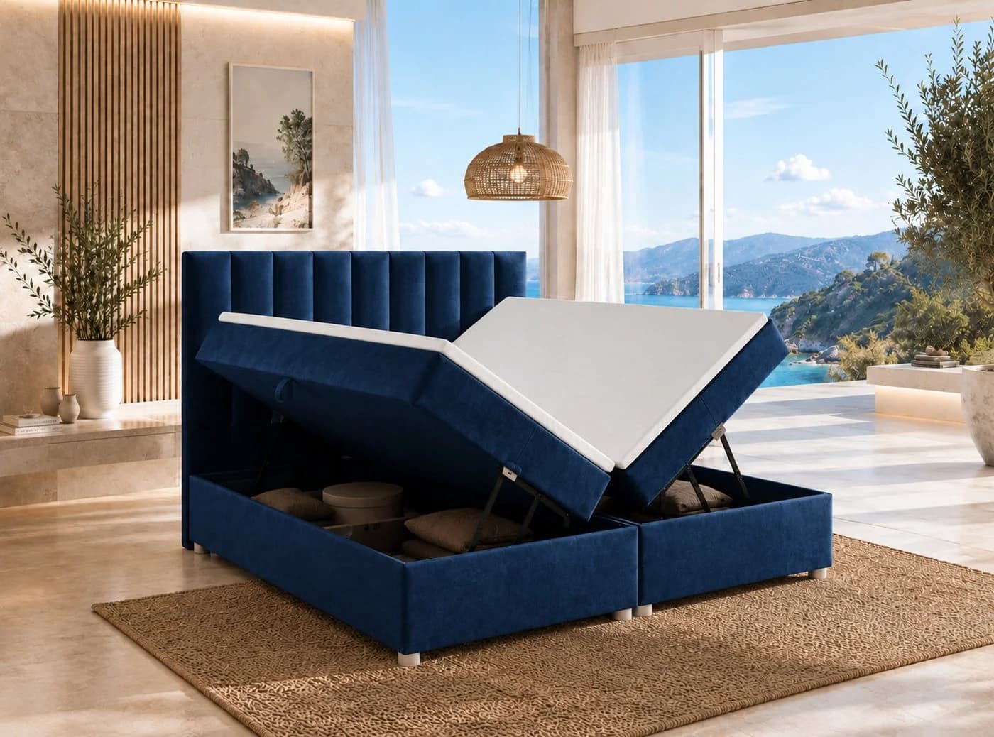 Best for Home Boxspringbett Trinity K-10 mit Bettkasten und Topper Blau