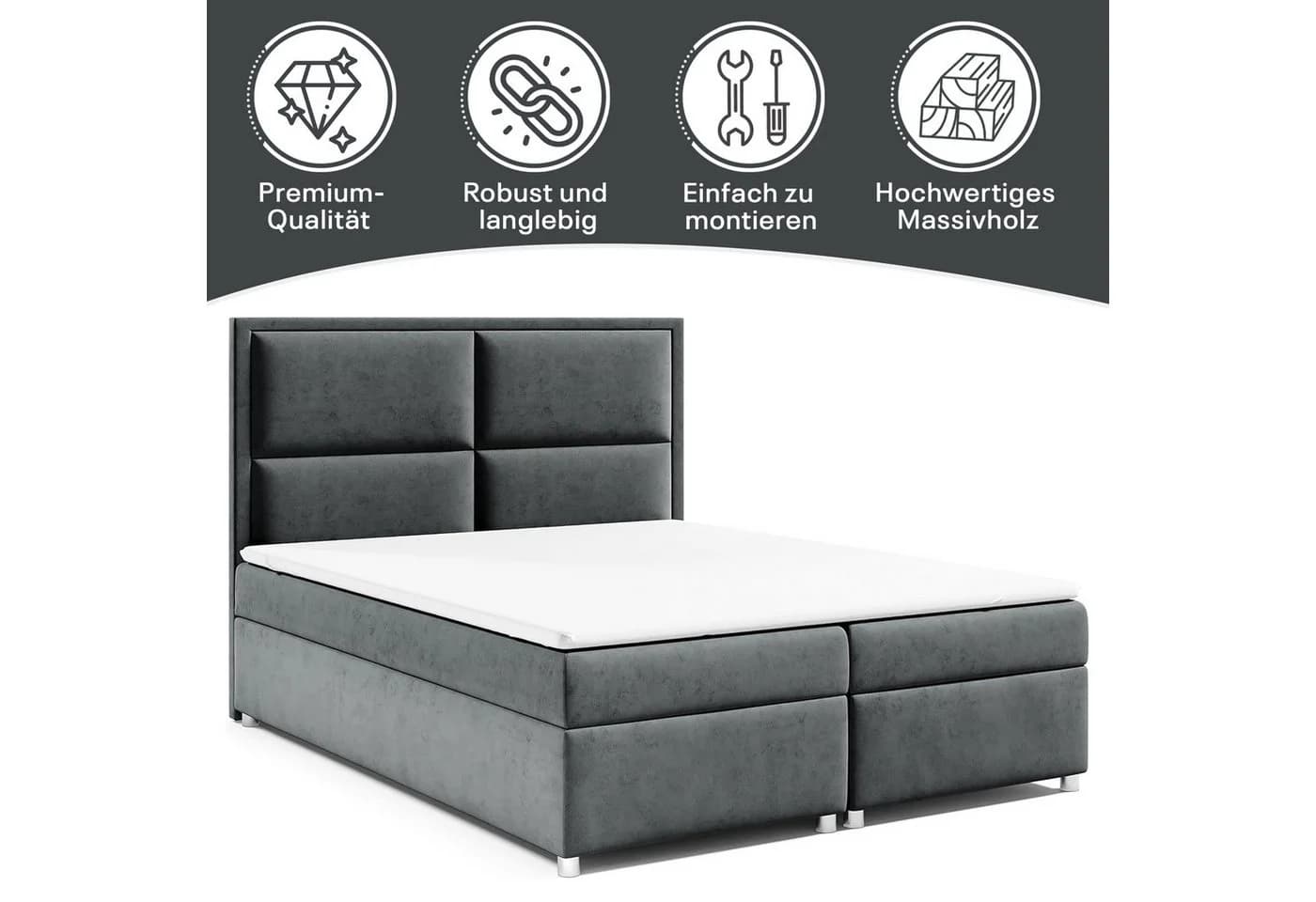 Best for Home Boxspringbett Trinity K-11 mit Bettkasten und Topper Graphit