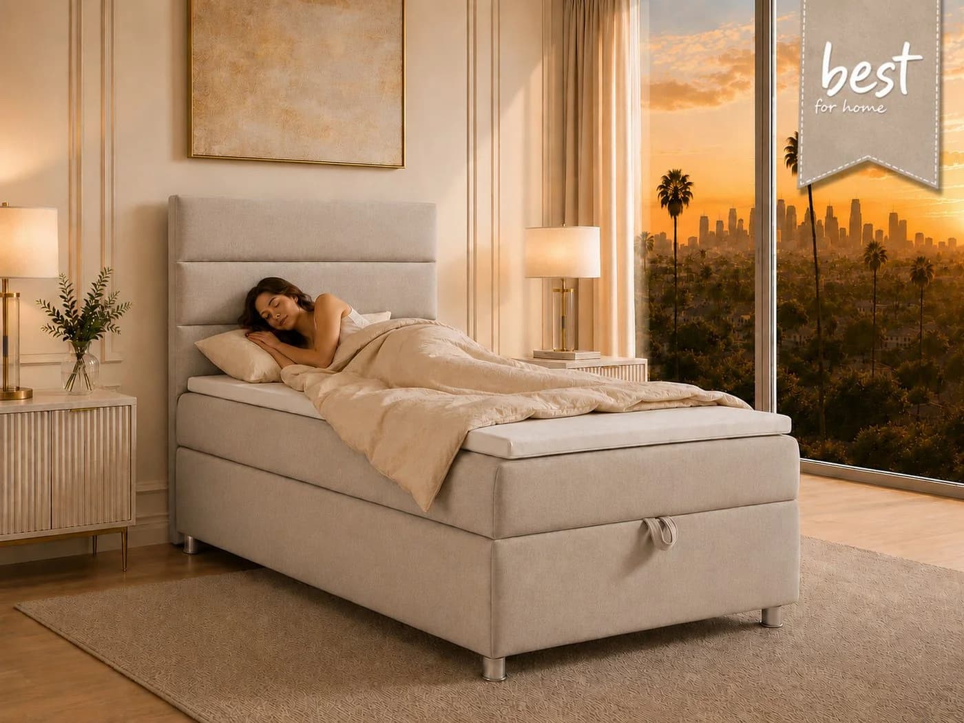 Best for Home Boxspringbett K-4 Beige mit Stauraum & Topper