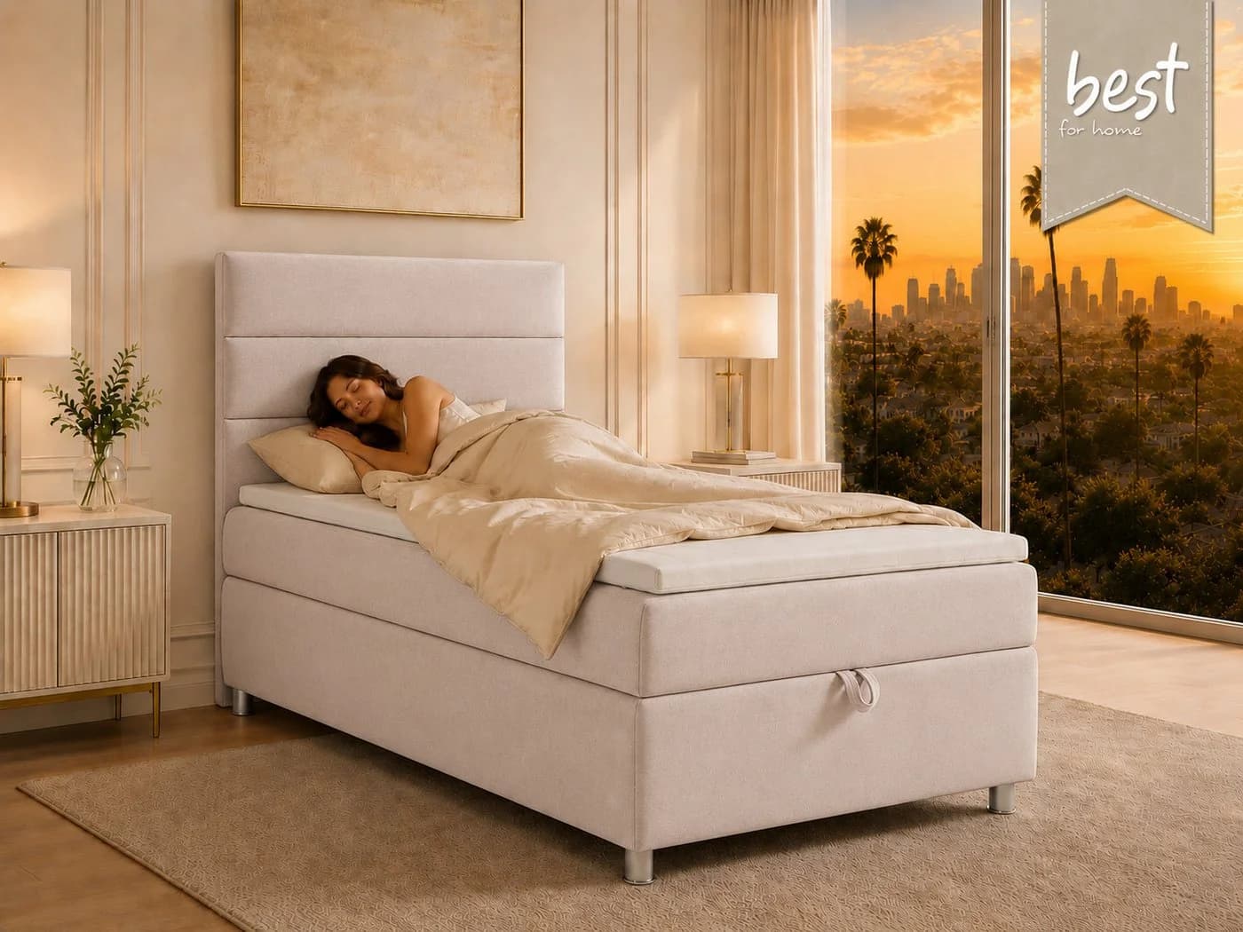 Best for Home Boxspringbett K-4 mit Stauraum, Topper & Bonellfederkern Creme