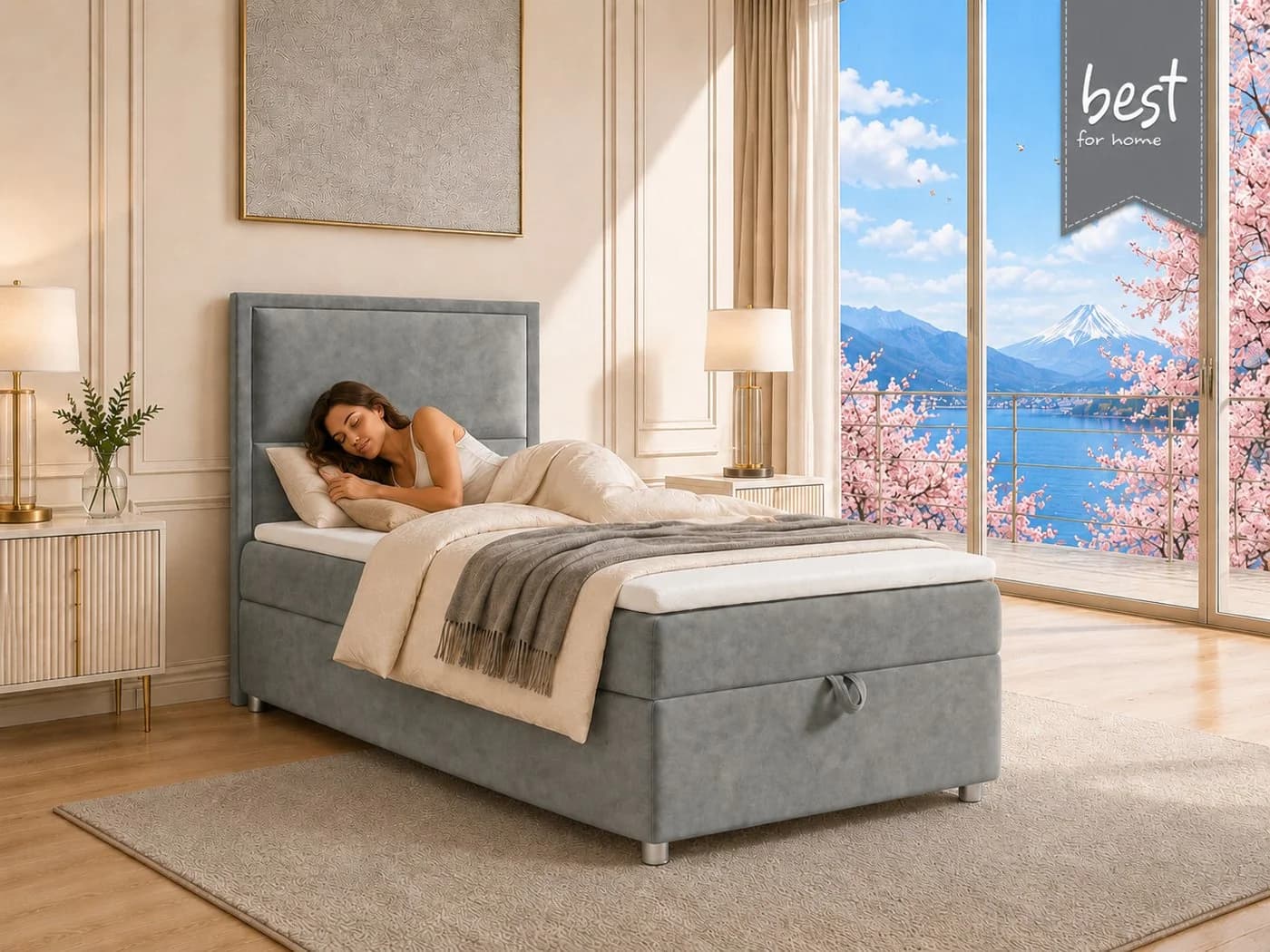 Best for Home Boxspringbett K-11 SINGLE mit Bettkasten grau