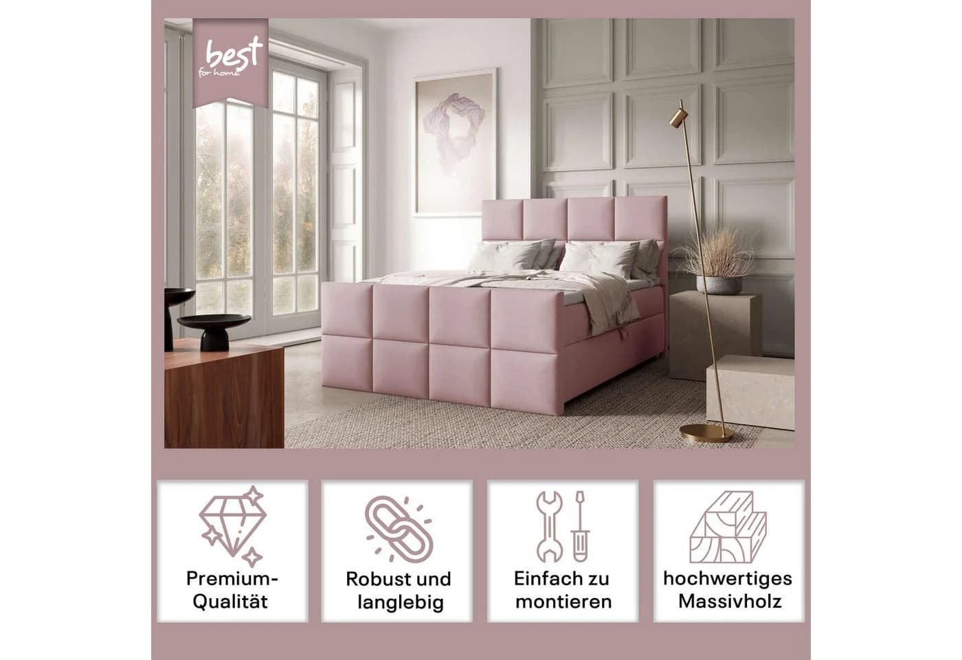 Best for Home Boxspringbett Trinity K-1 LUX Rosa Modern