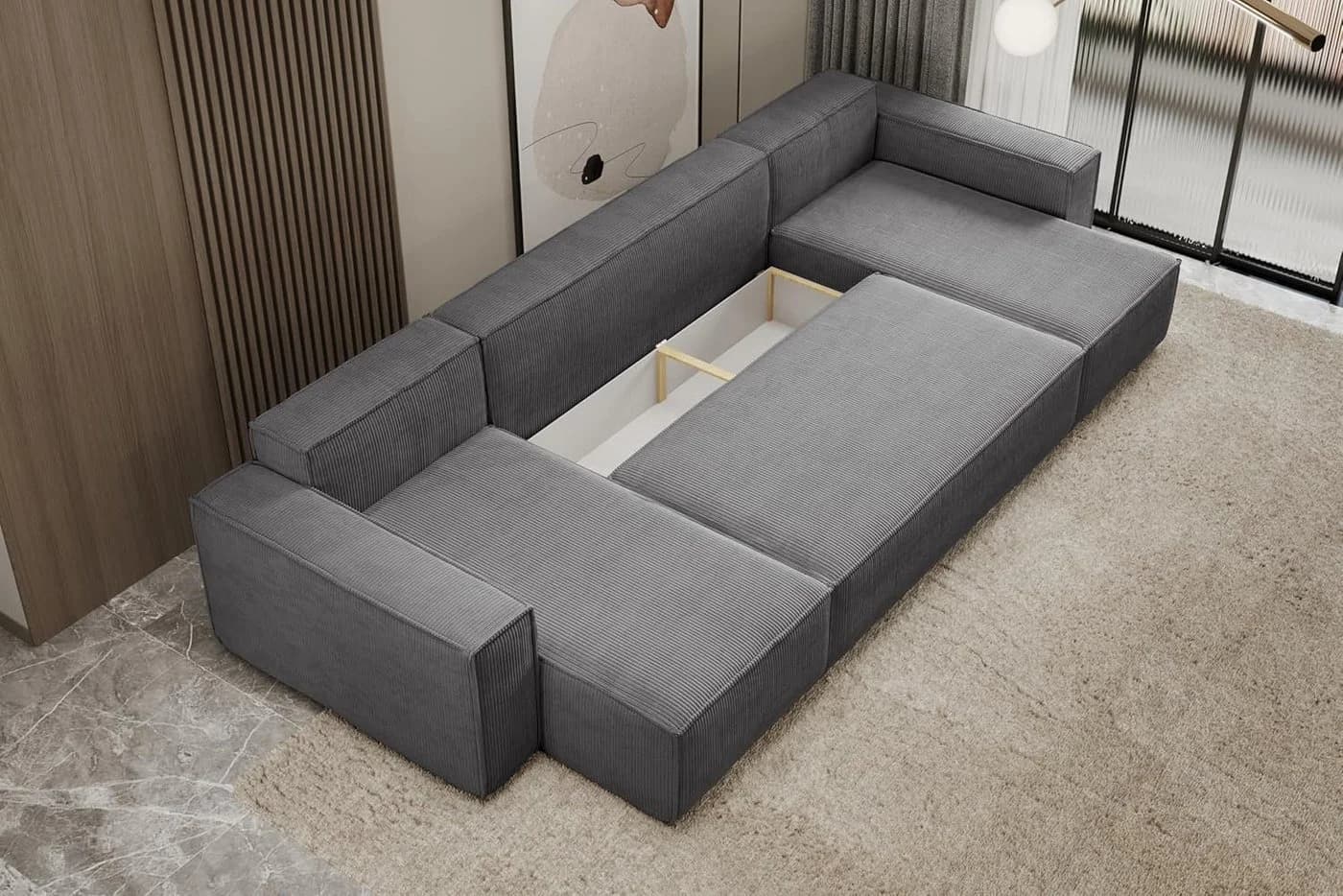 Best for Home Ecksofa mit Schlaffunktion und Bettkasten Grau
